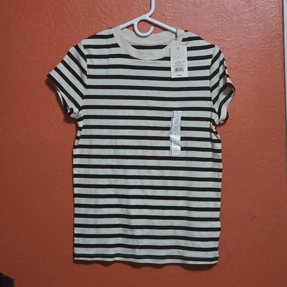 Cream & Black Striped Short Sleeve Tee – Size Large (L) - Picture 1 of 4